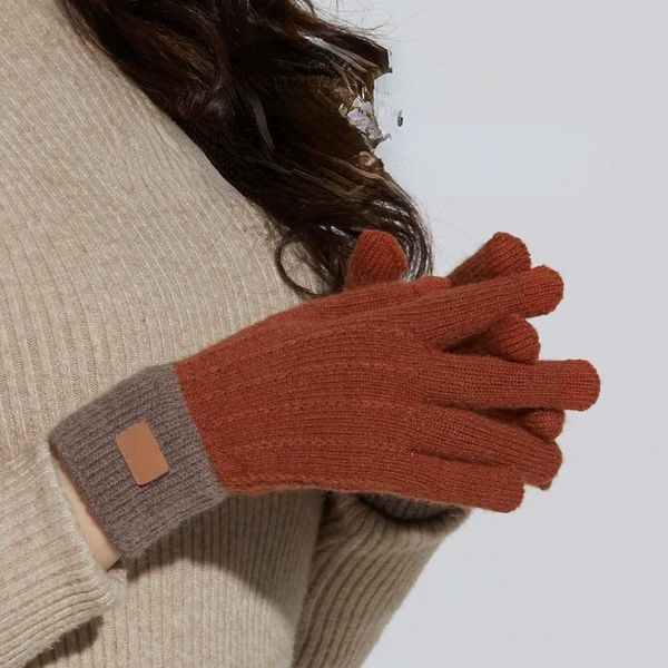 

sports gloves winter touch screen women warm stretch knit mittens alpaca wool full finger thicken, Black