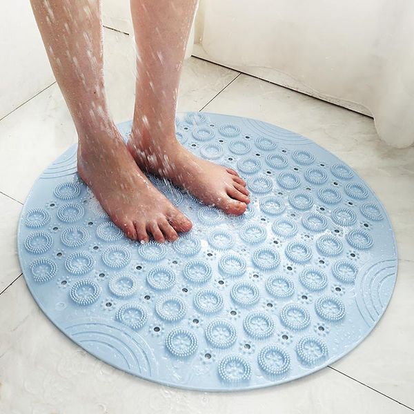 

shower mat non-slip 21.6" x round bathroom with strong rubber suction, cups drain holes and 81 raised massage loop, pv bath mats