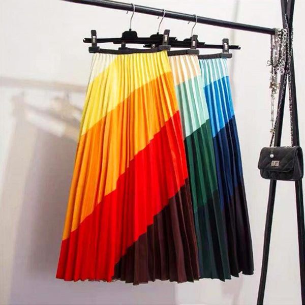 

skirts 2021 summer niche design printing a word pleated organ high waist was thin big swing half length women, Black