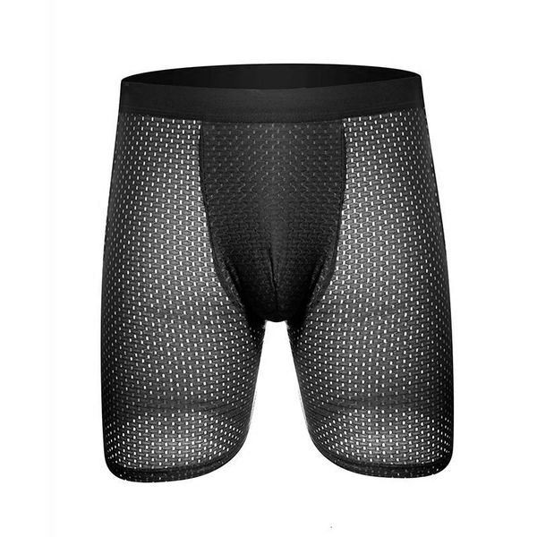 

underpants men's long boxer shorts underwear panties breathable mesh gay transparent prevent friction homme bodysuit lwoc, Black;white