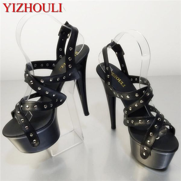 

15cm fashion gorgeous glitter shoes for women 7 inch platform clubbing exotic dancer high heels punk sandals, Black