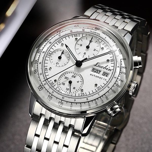 

wristwatches 41mm luxury fully automatic mechanical watch calendar 24 hours indication week display luminous waterproof mens, Slivery;brown