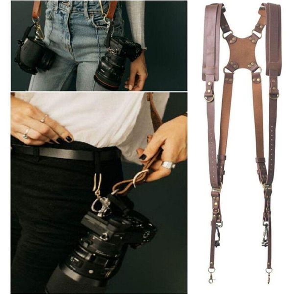 

bras sets leather dslr strap camera double shoulder pography accessories harness for men women, Red;black