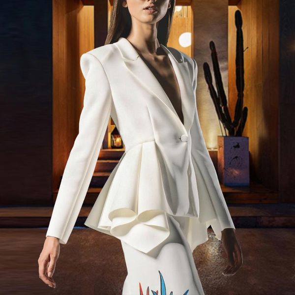 

women's suits & blazers women blazer v neck ruffles office ladies notched long sleeves buttons elegant classy summer autumn korean work, White;black