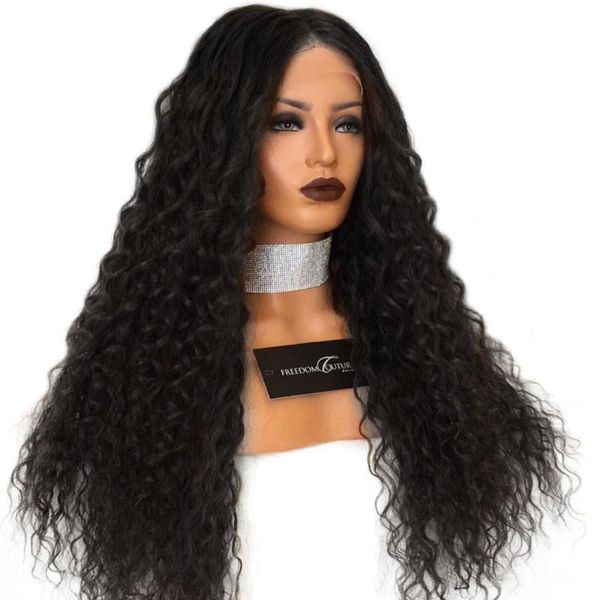 

synthetic wigs fanxion kinky curly wig black color lace front high temperature with natural part for women