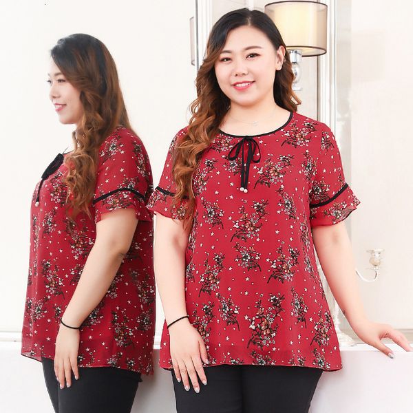 

shirts female mode plus size 10xl 9xl 8xl 7xl summer flare es floral chiffon shirts with elegant plight trimmings mujer clothing, White