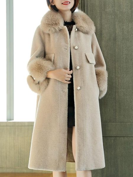 

women's fur & faux sheep women shearling jacket real wool coats 2021 luxury natural collar long warm winter coat 1922, Black