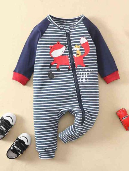 

baby letter & cartoon graphic raglan sleeve zipper jumpsuit she, Blue