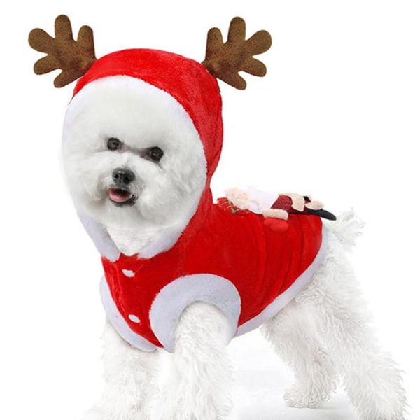 

pets chirstmas costume cat dog clothing santa elk winter warm clothes plush red hooded hoodies d90923 costumes