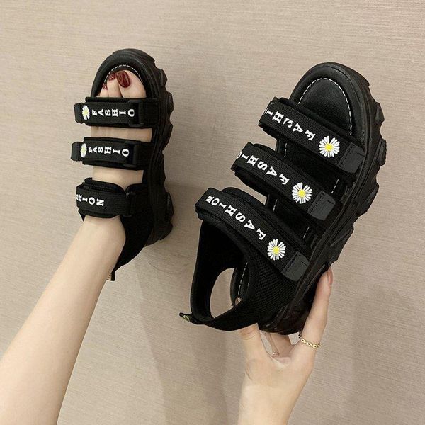

sandals 2021 summer womens flat beach ladies shoes girls open toe women breathable comfort walking 35-40, Black