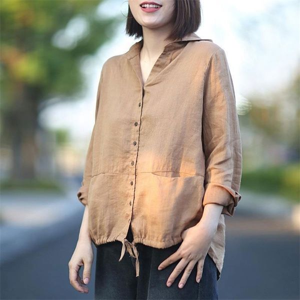 

spring autumn arts style women long sleeve cotton linen short coats single breasted loose casual hooded jackets m285 210512, Black;brown