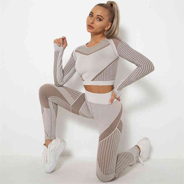 Damen Trailsuits Tops Training Kleidung Frauen unnötig hohl -out Yoga Mund greifen nach langen Mouwen Crop Top High Tail Leggings Sportset