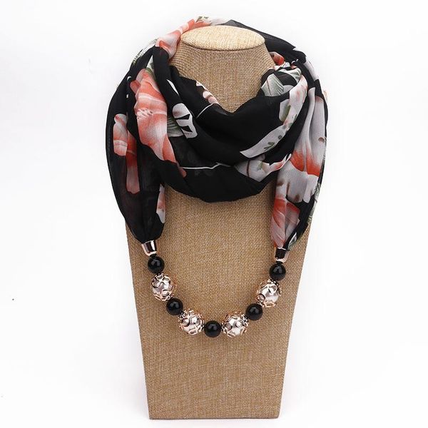 

scarves women printed chiffon ring scarf hijabs multi-style jewelry necklace flower pendant lady apparel accessories wholesale, Blue;gray