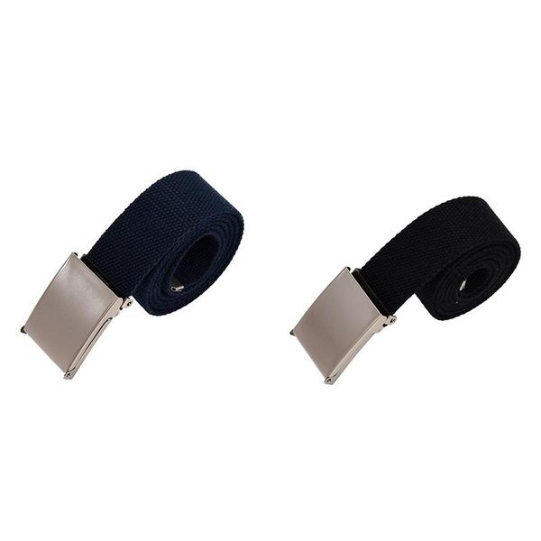 

belts 2 pcs plain webbing canvas metal buckle belt, blue & black, Black;brown