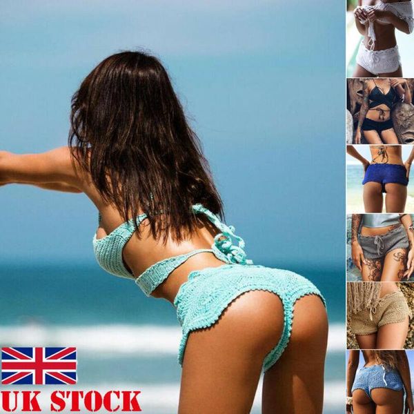 

women's shorts women bikini knit crochet beach floral hollow out ladies summer holiday solid slim mini short bottoms, White;black