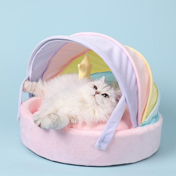 

cat beds & furniture rainbow bed soft pet sleeping pad deep sleep nest dog comfortable and breathable house stars toy