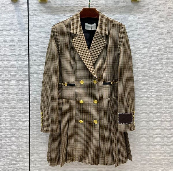 

21fw designer dress jacket women's plaid suit collar over skirt fashion with waist tuck skirts three-dimensional double row button lady, White;black