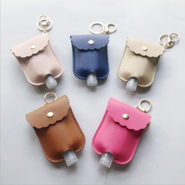 

leopard sanitizer bottle bags pu perfume bottle cover leather sanitizer keychain with 30ml bottle girls gifts 12 style bt5897, Blue