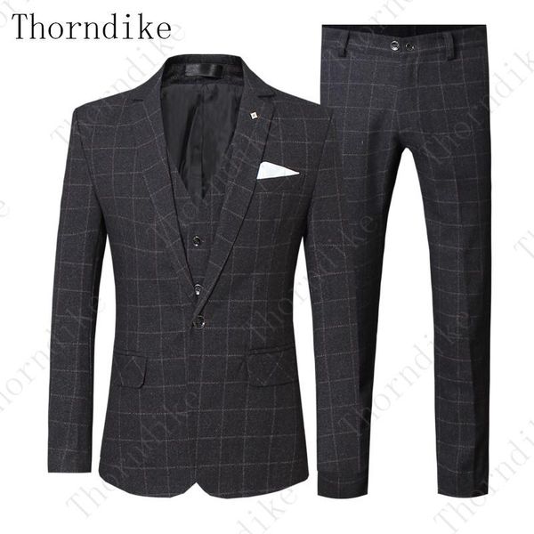 

men's suits & blazers thorndike 2021 3 pieces male formal business plaids suit for fashion boutique plaid wedding dress (jacket+vest+pa, White;black