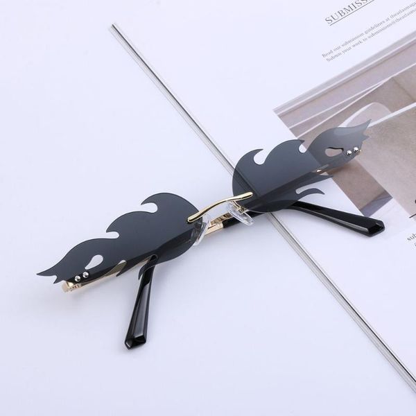 

sunglasses 2pack fire flame women men rimless wave sun glasses uv 400 eyewear luxury trending narrow streetwear, White;black