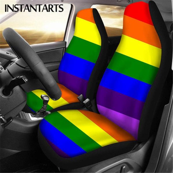 

car seat covers instantarts rainbow colorful strip 3d printed for women interior vehicle suv front dirty/proof-anti sheet