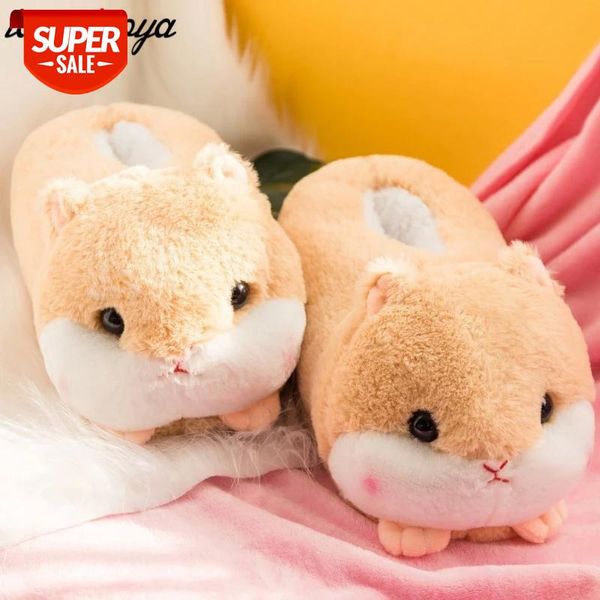

cute hamster slippers women's indoor winter soft cozy comfortable girls faux fur slip on plush #wt27, Black