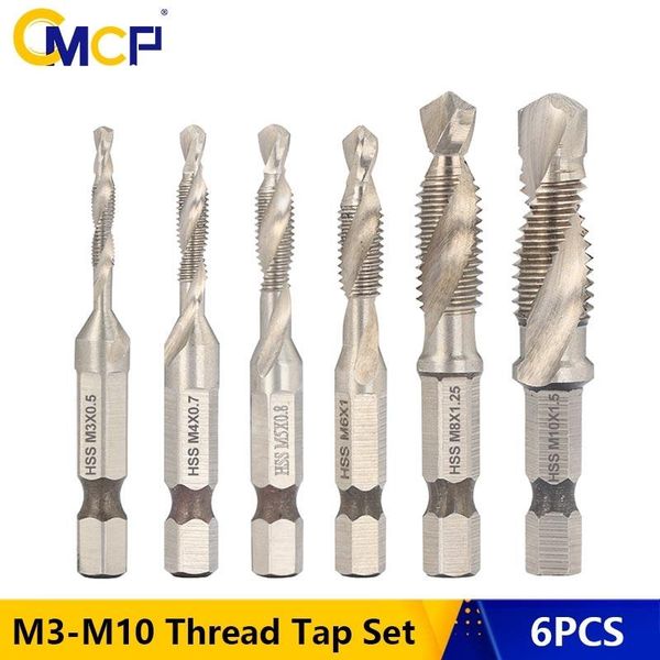 

hand tools cmcp hss thread tap 6pcs m3 m4 m5 m6 m8 m10 screw machine compound hex metric drill bits set