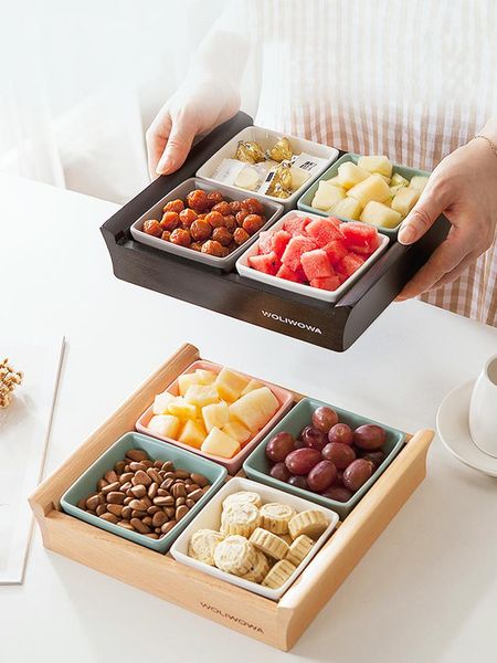 

dishes & plates japanese ceramic fruit platters and wooden tray wedding candy box el compartment dessert snack sub-packing