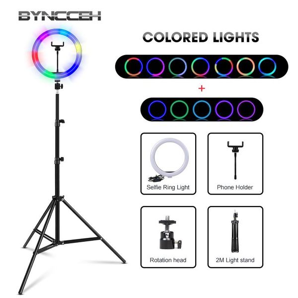 

rgb lights pography 10inch round 10 brightness level 29 colors ring light with tripod stand for tiktok streaming video flash heads