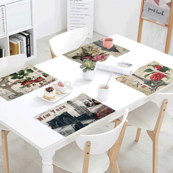 

table napkin retro city architecture pattern napkins 42*32cm big ben york flower print family dining decoration fashion placemats