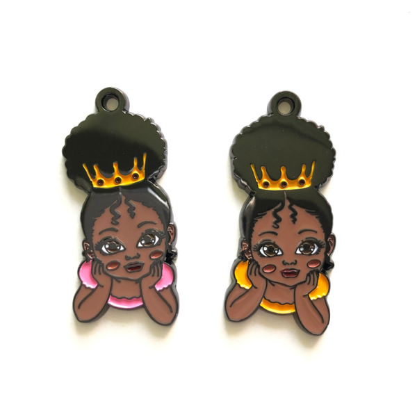 

charms 5pcs afro crown black girl enamel for bracelet making pendant woman jewelry bangle necklace keychain accessory bulk, Bronze;silver
