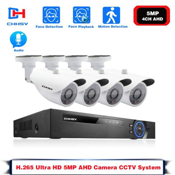 

security system 6in1 h.265 dvr with 4pcs ahd tvi weatherproof white surveillance camera kit wireless kits