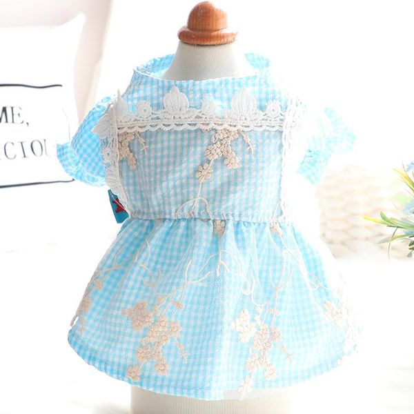 

100% cotton blue lace pet dog dresses for small puppy summer princess skirts clothing dogs clothes chihuahua poodle outfits apparel