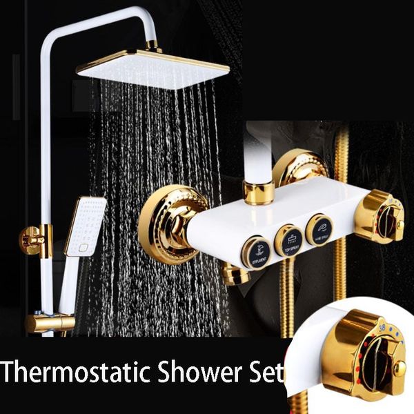 

black/white brass wall mount thermostatic shower mixer faucet single handle bathtub with handheld bathroom sets