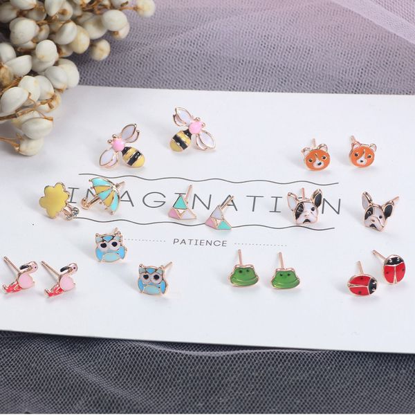 

ins new color keeping animal bee drop oil bear owl earrings don't need to take off earrings when sleeping, Golden