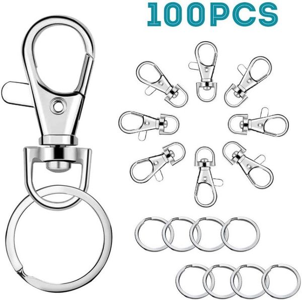 

keychains 100pcs/set auto key chain ring metal lobster trigger swivel clasp hooks clips keychain accessories bag car pet for chains, Silver