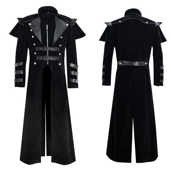 

men's trench coats gothic long sleeve jacket court banquet coat full length split zipper windbreaker vintage jaqueta masculina, Tan;black