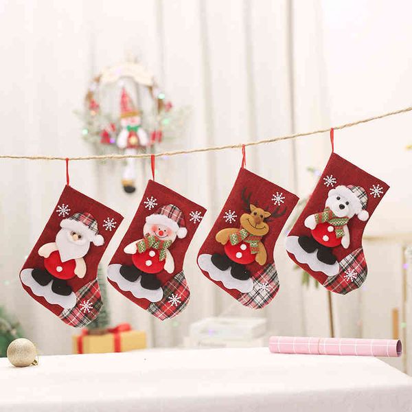 

qiaoding selling new celebration decoration products linen cartoon christmas socks snowman children's gift bag