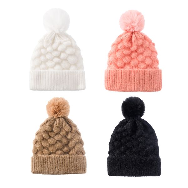 

winter fur pom pom beanie hats for women soft warm knitted knitted hat casual ski cap bonnet gorros, Blue;gray