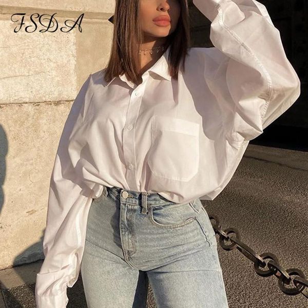 

fsda autumn long sleeve loose blouse women elegant white button turn down collar casual oversized shirt vintage top
