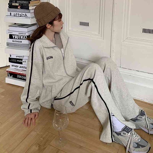 

women's two piece pants casual sports suit female spring and autumn loose student port style fashion western wide leg pants two-piece b, White