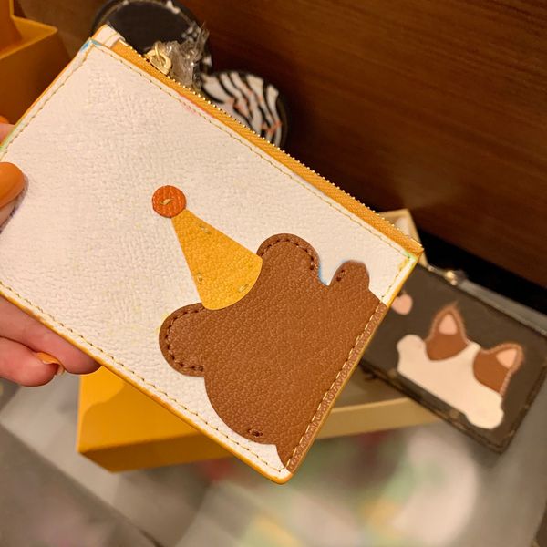 

classic pu leather little bear dog design card pocket wallet bag brown white 2 colors in stock lqb01, Red;black