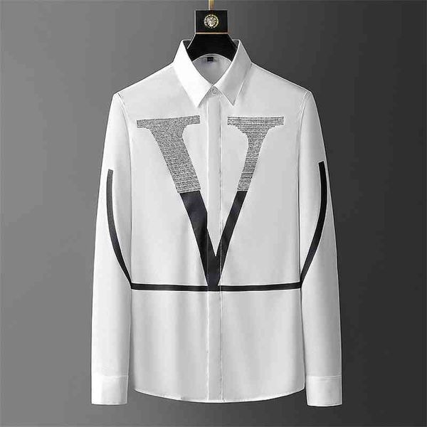

long sleeve trend big v slim no iron anti wrinkle men's shirt, White;black