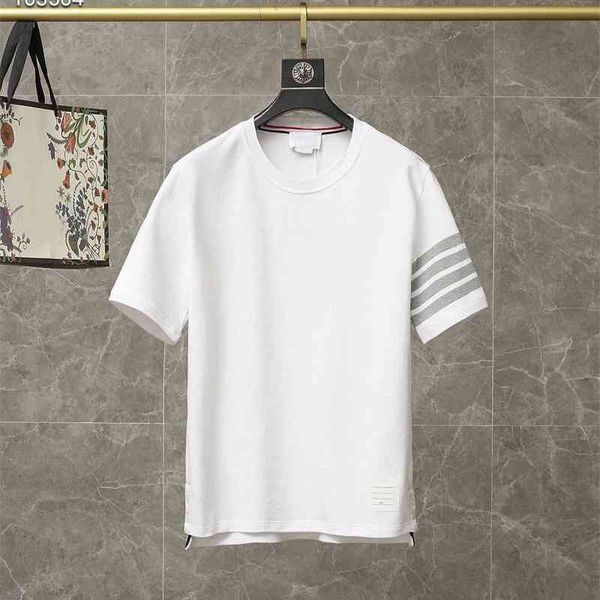 

2021 spring / summer new tb fashion classic four bars simple versatile solid color men's and women's short sleeve t-shirt, White;black