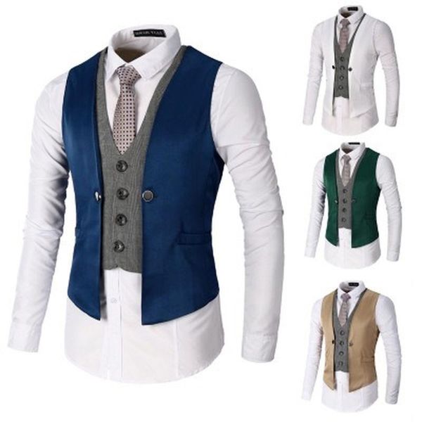 

casual cardigan stitching vest oversized coat plaid color matching men's suit wedding mj147 vests, Black;white