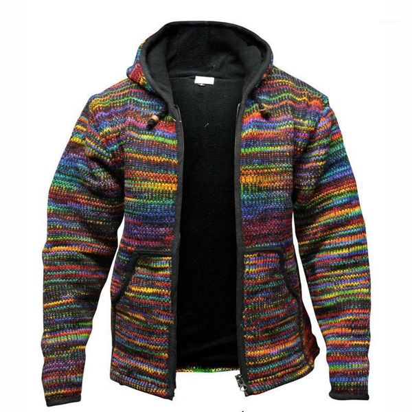 

men's jackets zogaa plus size thick 2021 jacket autumn winter leisure long-sleeved ethnic color block pocket cardigan hooded coat, Black;brown