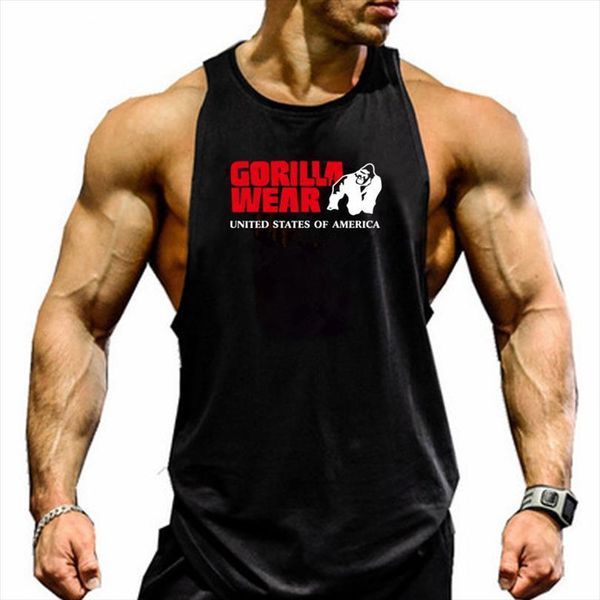 

stylish cotton mens sleeveless muscle gorilla letter printed tank bodybuilding workout fitness vest, White;black