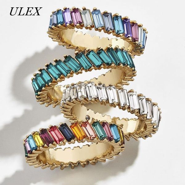 

cluster rings ulex boho rainbow cz stone stacking ring for women gold silver color baguette cubic zirconia wedding engagement eternity, Golden;silver