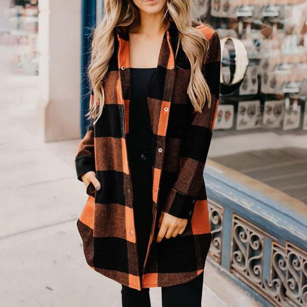 

women's jackets classic plaid cardigan women fashion elegant long sleeve open front button coat loose female basic autumn, Black;brown