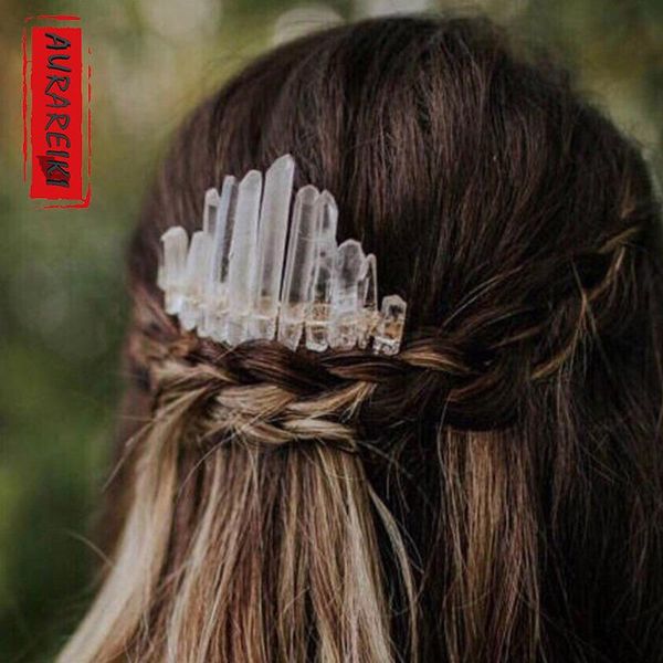 

handmade natural stone hair comb insert creative multicolored hairpin accessories clips & barrettes, Golden;silver